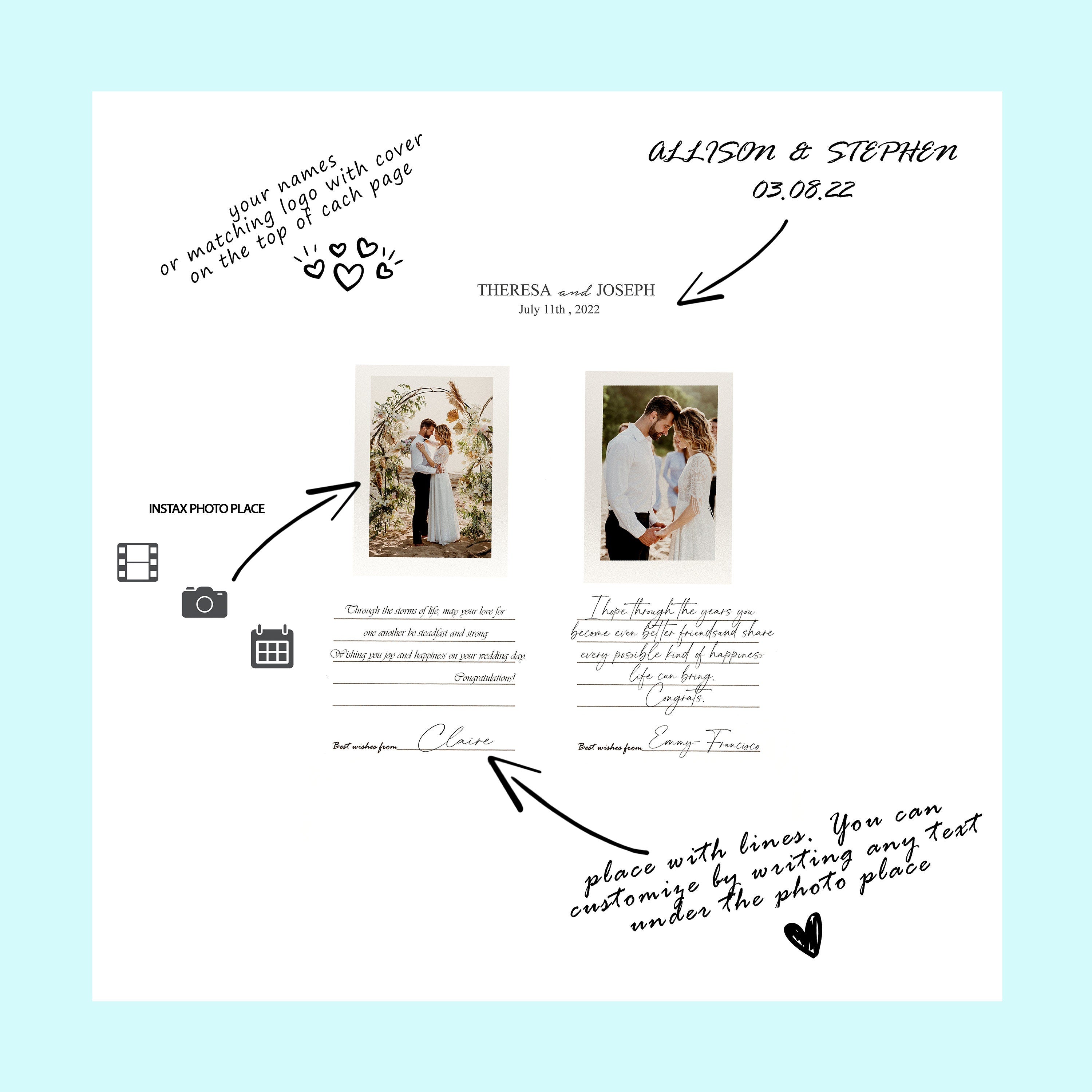 Wedding Guest Book Polaroid Guest Book Custom Visitor Book Wedding Instax Memory Book Wood Instax Guest Book Personalized Instant Photo Book