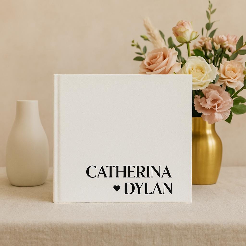 Personalized Black Page Wedding Guest Book with Polaroid Photo Slots – Custom Names & Date – Instax Guest Book for Modern Weddings