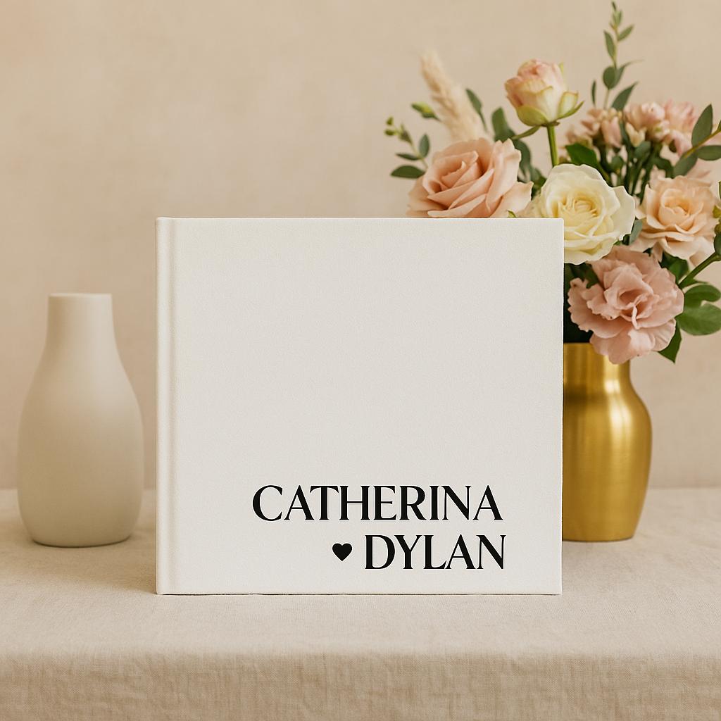 Black Pages Wedding Guest Book with Polaroid Photo Slots – Custom Names & Date – Instax Guest Book for Modern Weddings