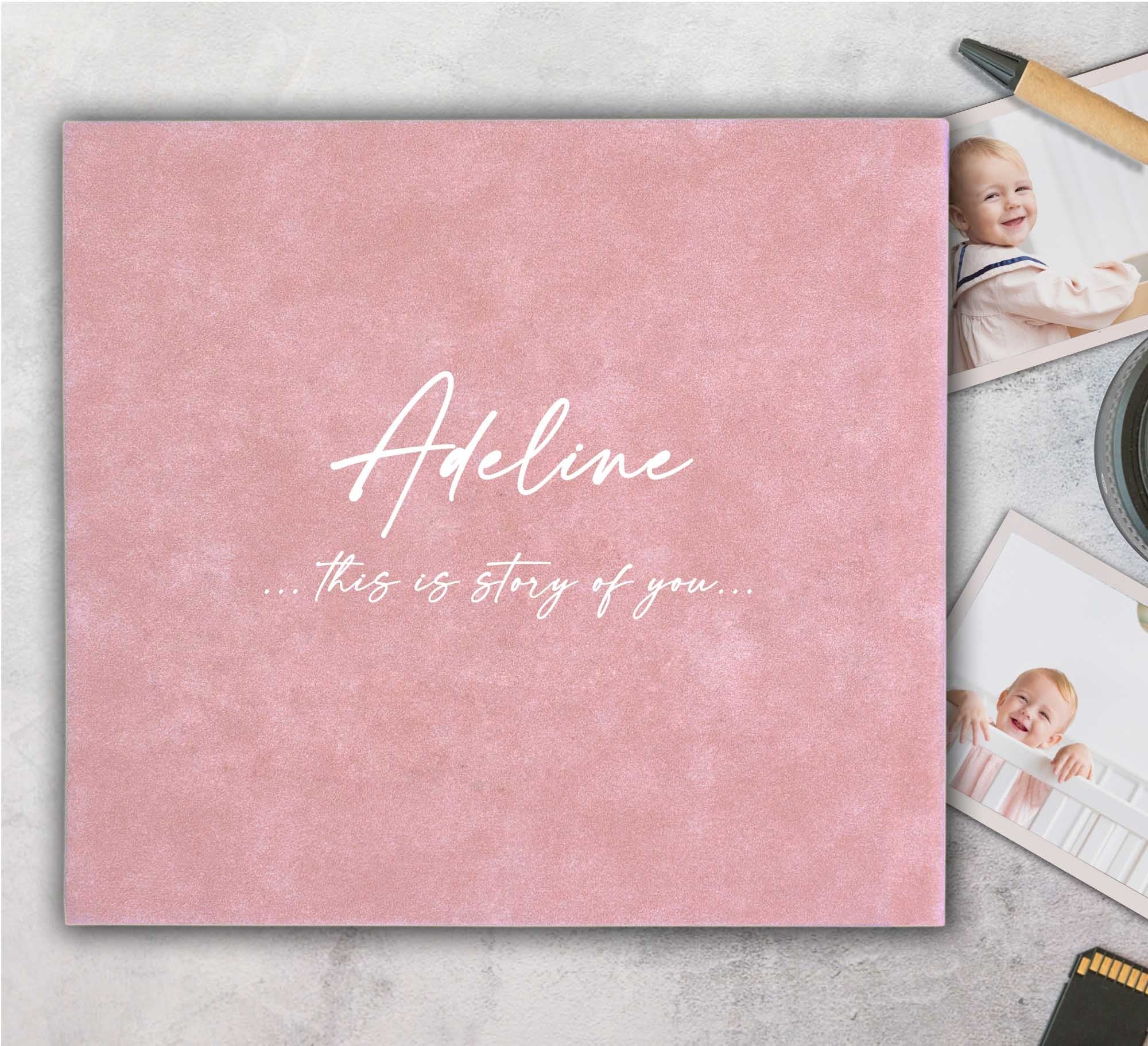 Suede Modern Baby Journal, First Year Baby Memory Book Suede,  Ivory Baby Album With Foil Gold Text, Dusty Pink Photo Album With Pen Gifted