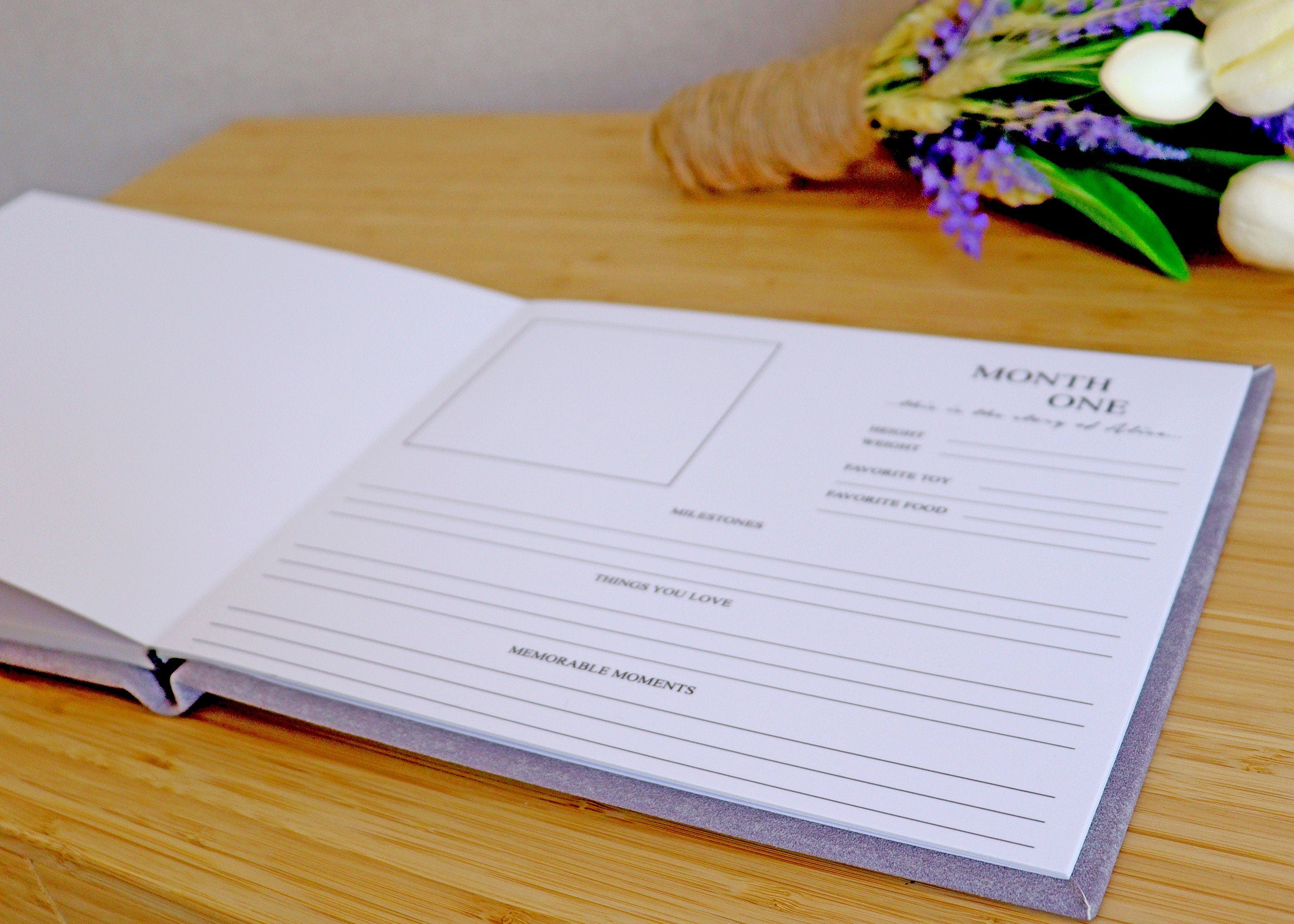 Modern Baby Journal Book First Year Baby Memory Book Ivory Baby Album With Silver Foil Dusty Pink Photo Album