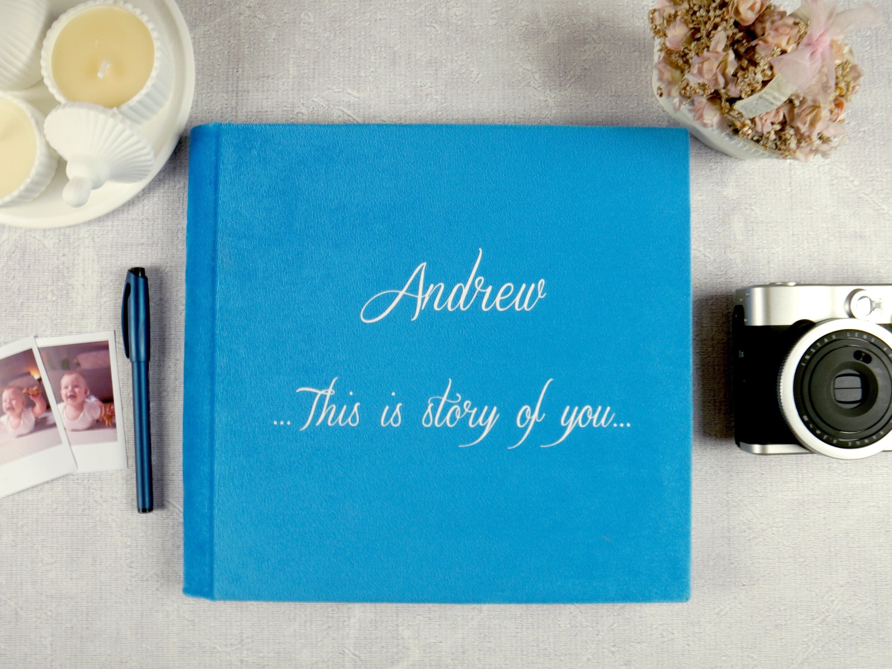 Modern Baby Journal Book First Year Baby Memory Book Ivory Baby Album With Silver Foil Dusty Pink Photo Album