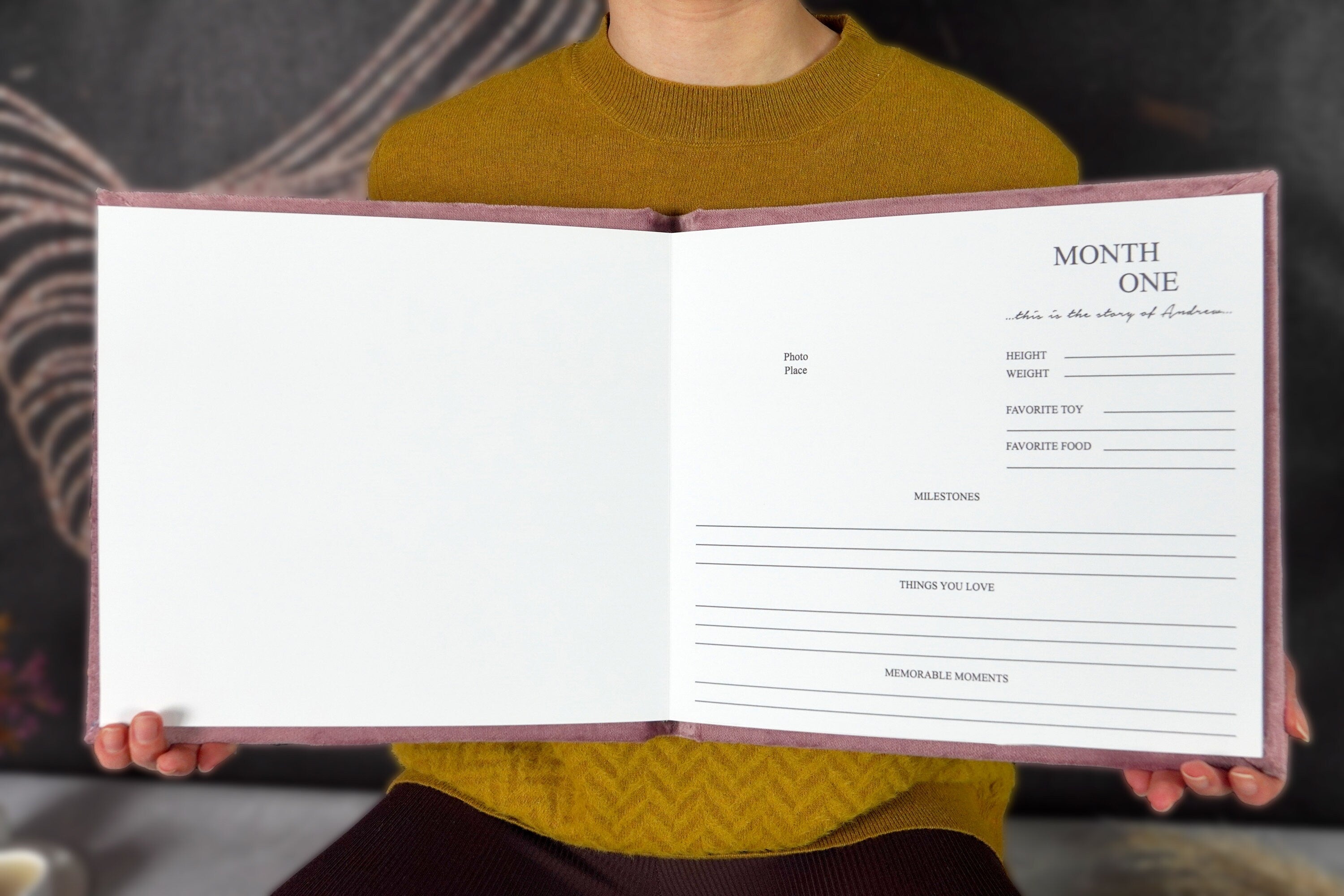 Modern Baby Journal Book First Year Baby Memory Book Ivory Baby Album With Silver Foil Dusty Pink Photo Album