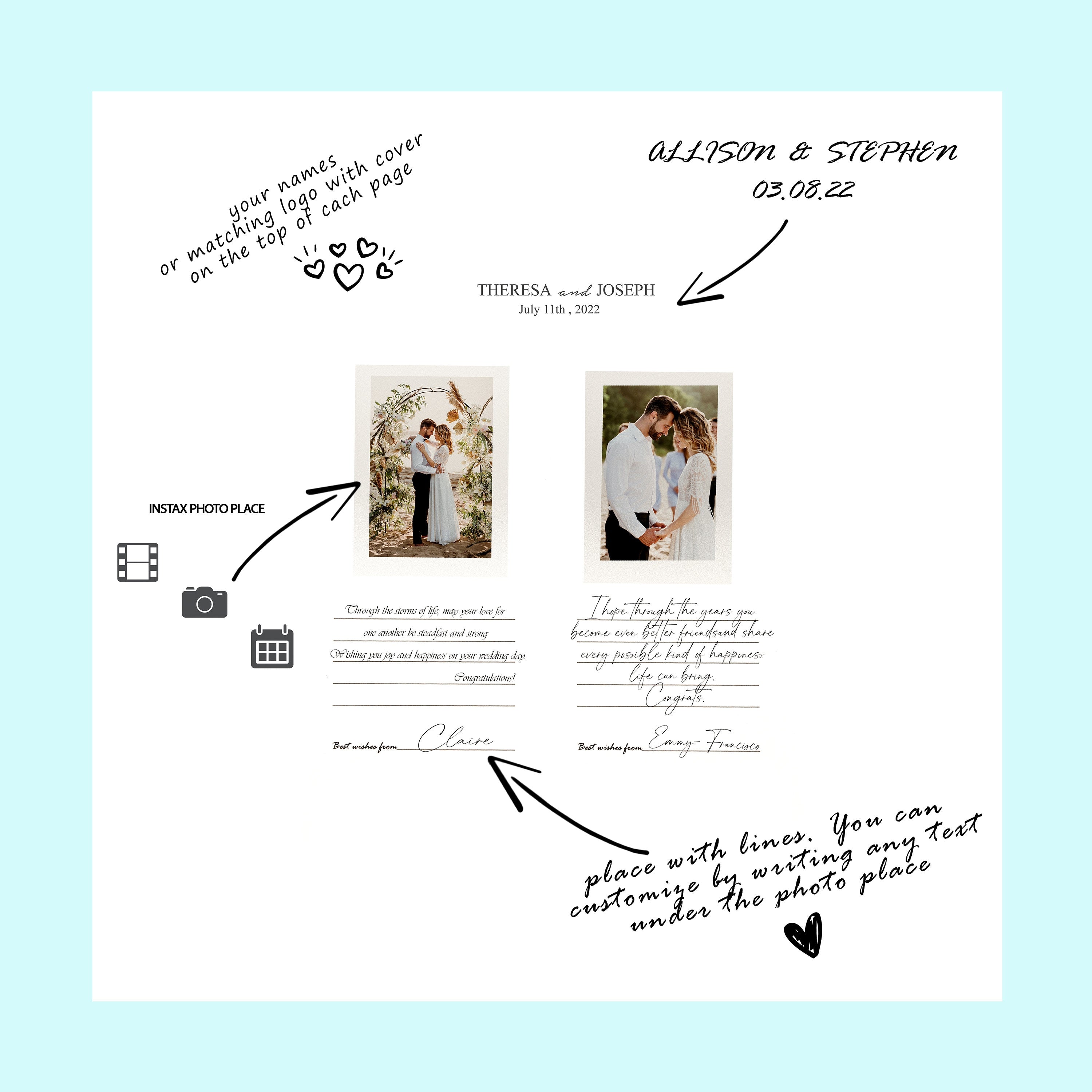 Wedding Guest Book, Wood Guest Book, Custom Picture Book, Instax Memory Book, Instax Guest Book, Wood Personalized Instant Photo Book